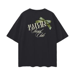Black Tee with Green Bow Graphic Matcha Lovers